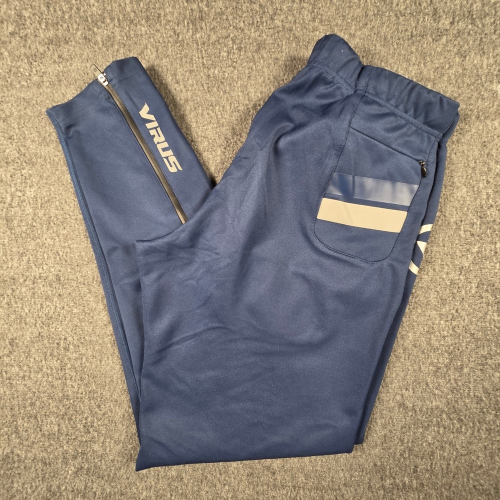 Virus Performance Training Joggers Mens Medium Navy Blue Zipper Pockets Stretch